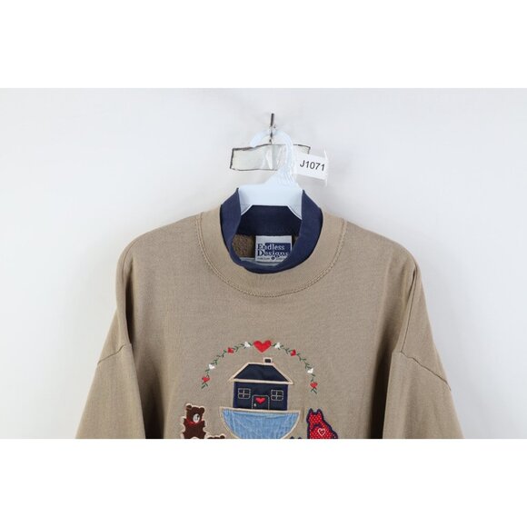 Vintage 90s Womens Large Christian Noahs Ark Cat Heart Layered Sweatshirt USA - Picture 2 of 16